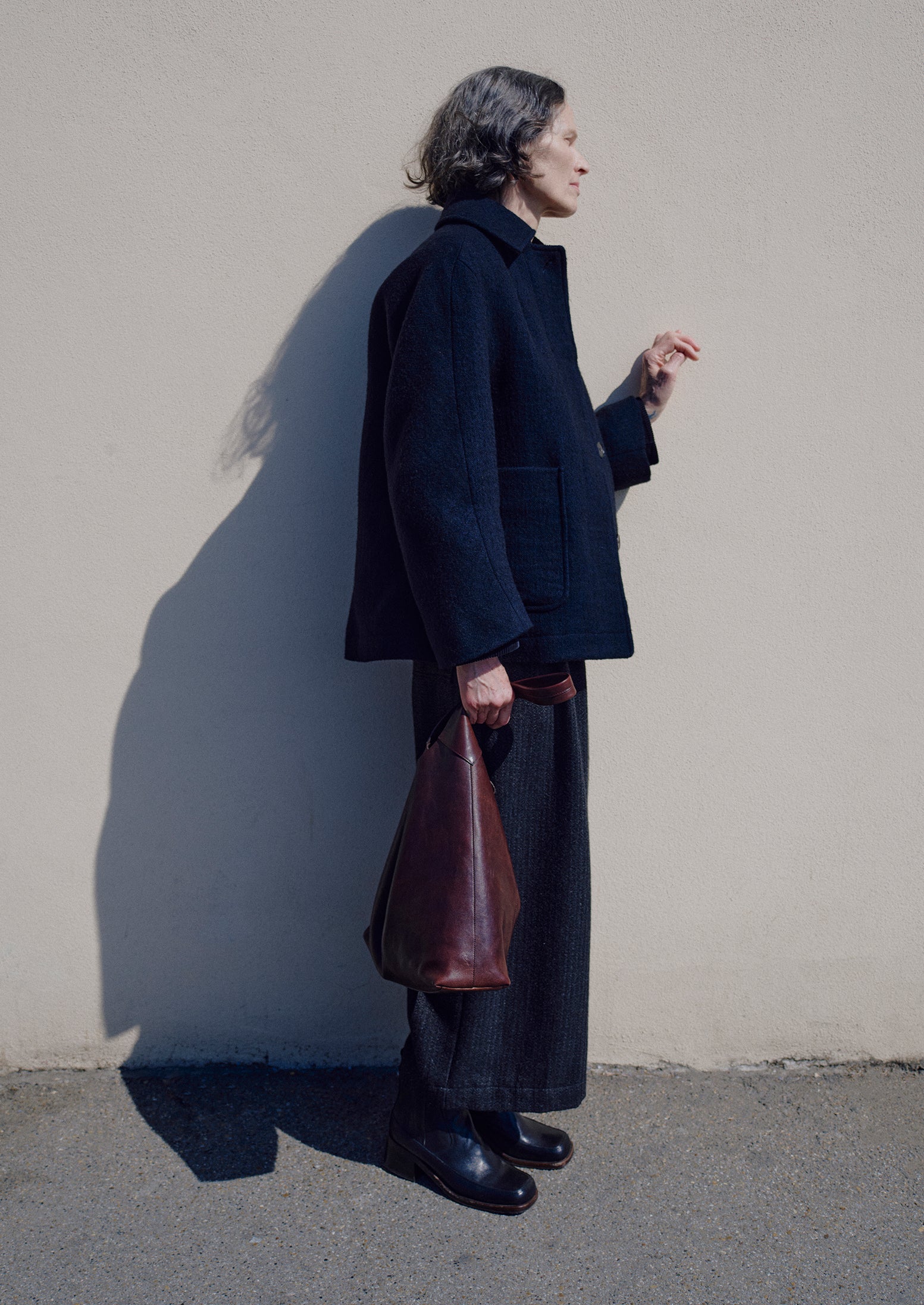 Boiled Wool Textured Short Coat | Indigo - Image 3