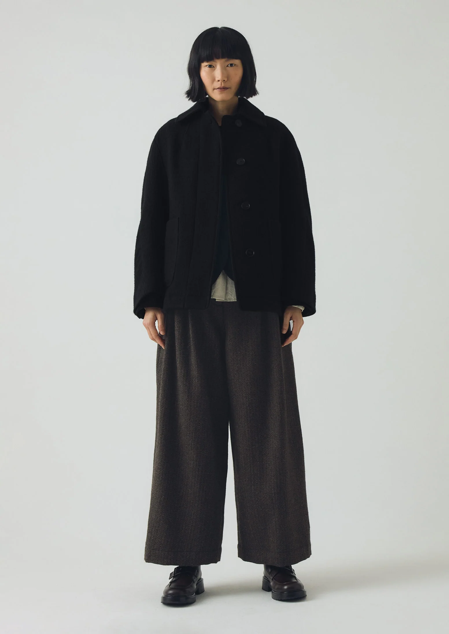Boiled Wool Textured Short Coat | Indigo - Image 4