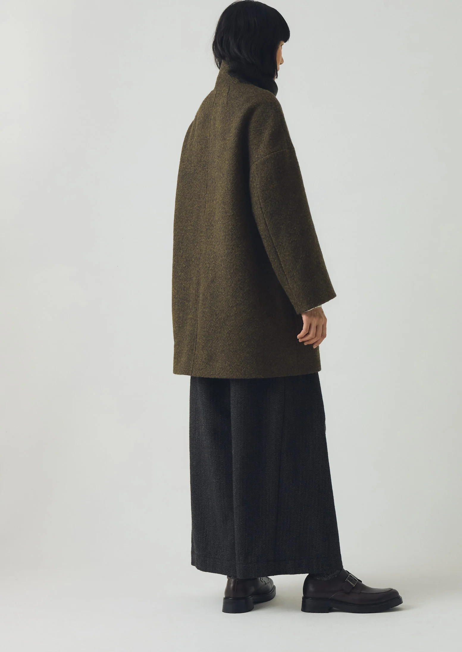 Boiled Wool Twill Coat | Darkest Olive - Image 3