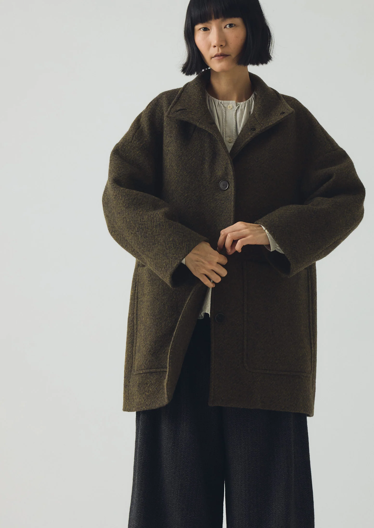 Boiled Wool Twill Coat | Darkest Olive - Image 4
