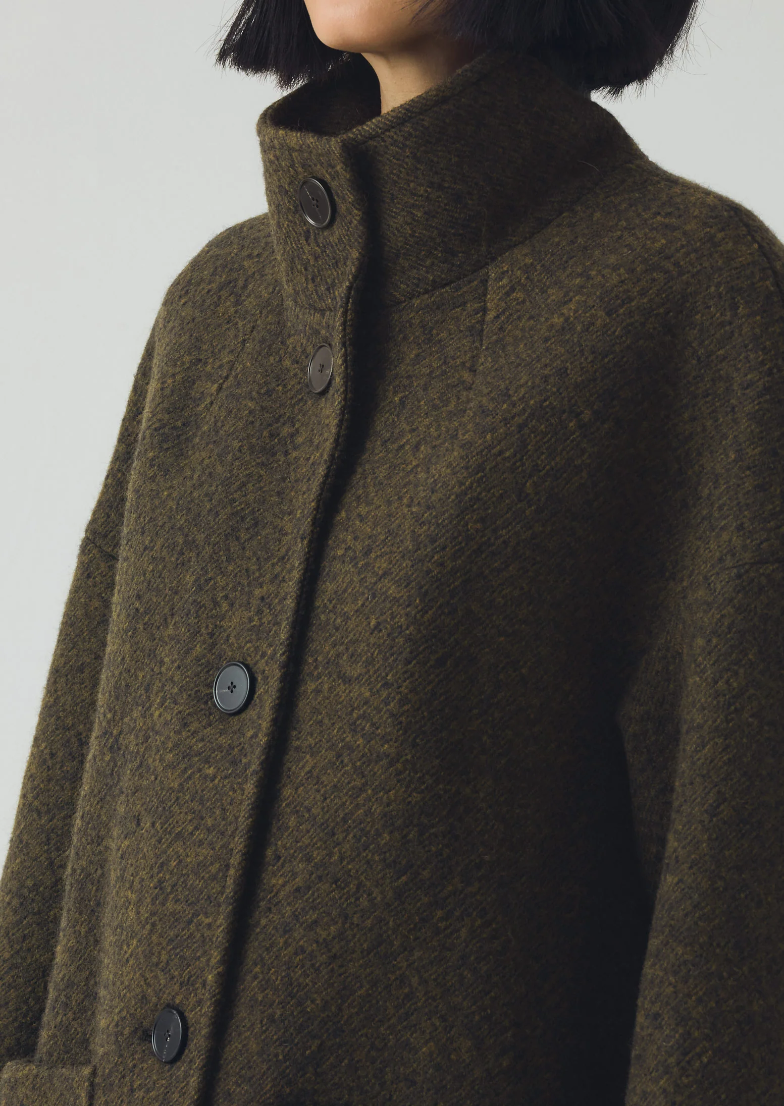 Boiled Wool Twill Coat | Darkest Olive - Image 5