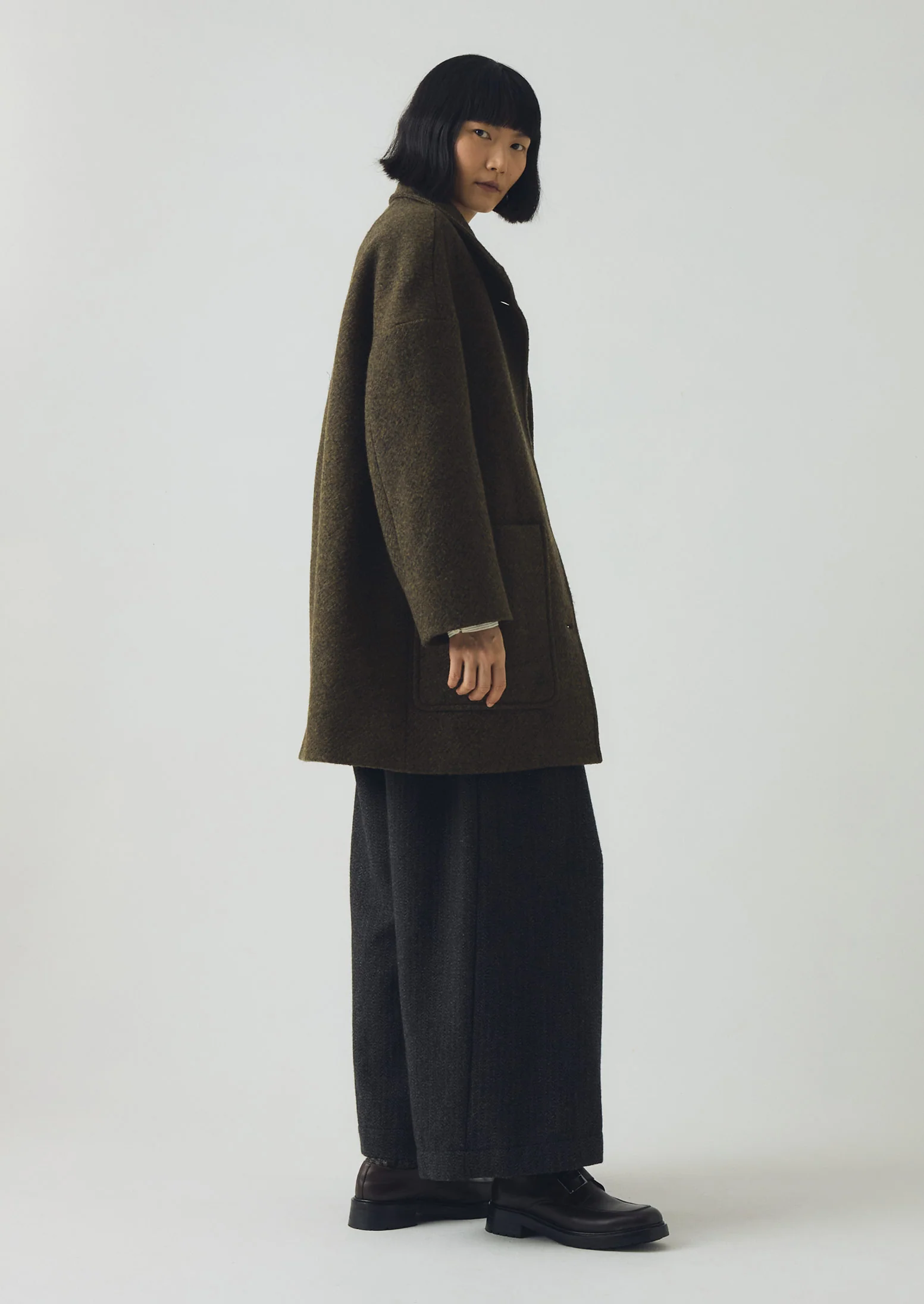 Boiled Wool Twill Coat | Darkest Olive - Image 6