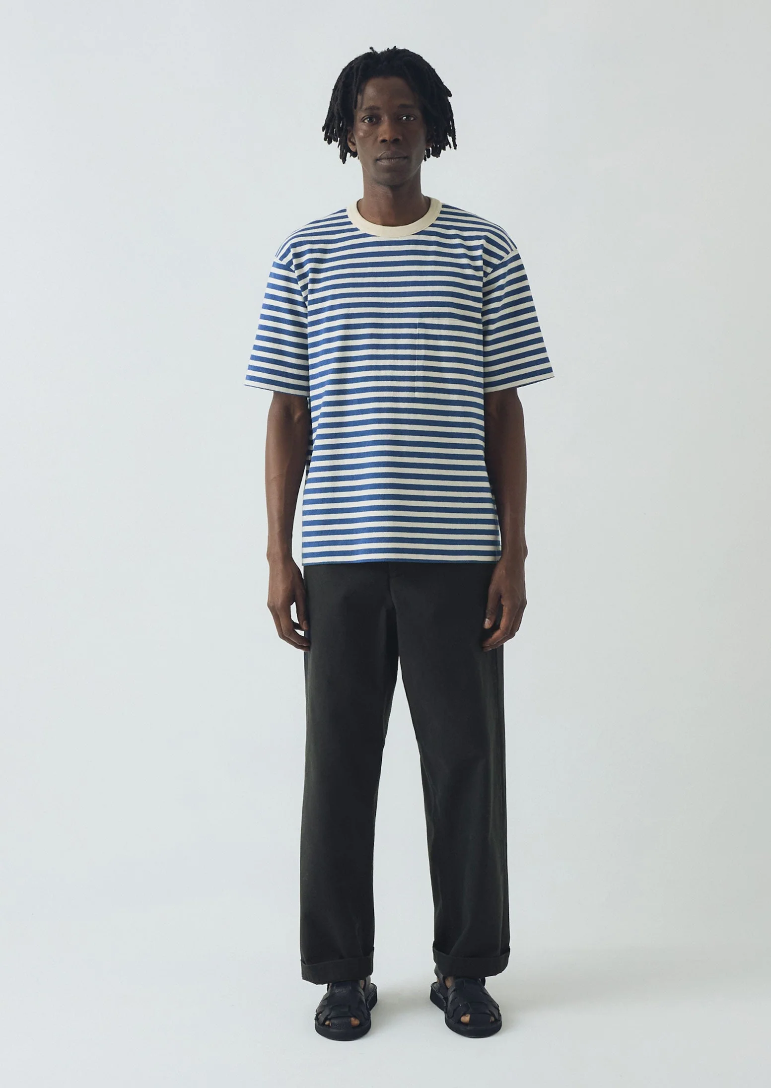 Bold Stripe Relaxed Tee | Delft/Ecru - Image 3
