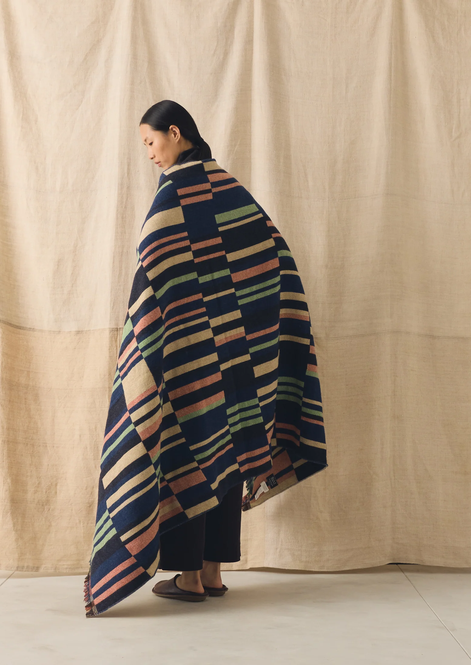 Bristol Weaving Mill Block Stripe Blanket | Deep Blue/Fern - Image 3