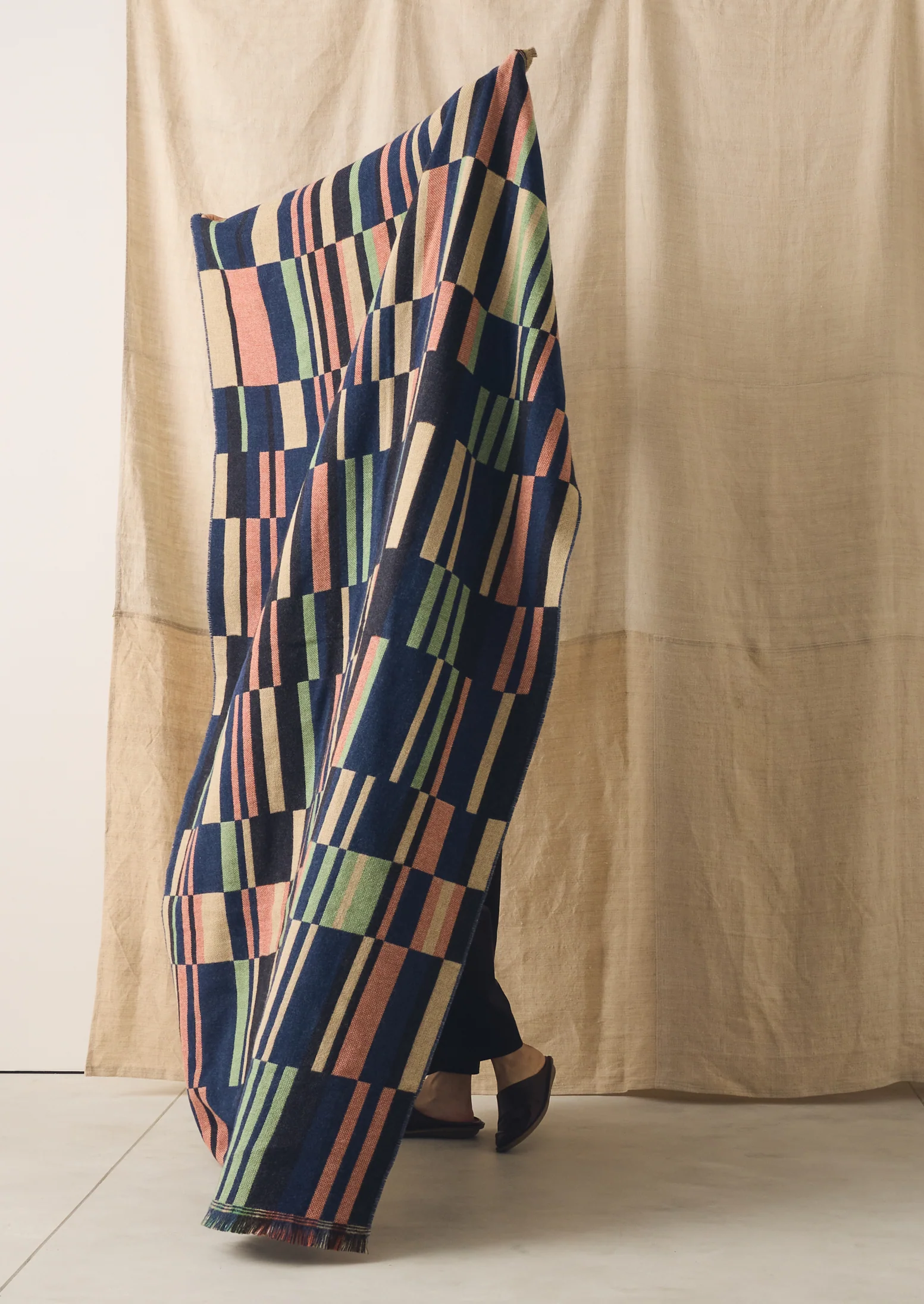 Bristol Weaving Mill Block Stripe Blanket | Deep Blue/Fern - Image 5