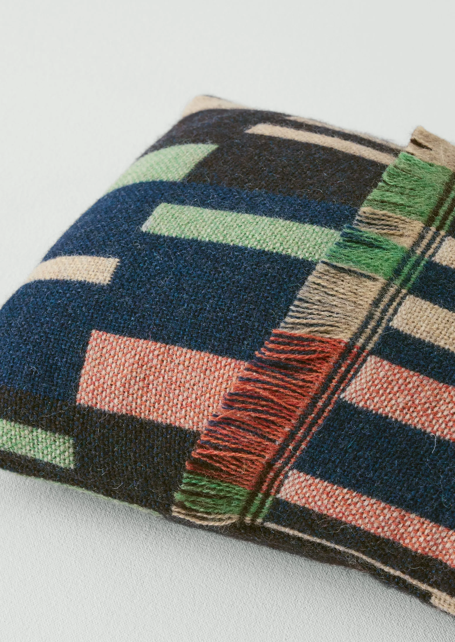 Bristol Weaving Mill Block Stripe Cushion Cover | Deep Blue/Fern - Image 3