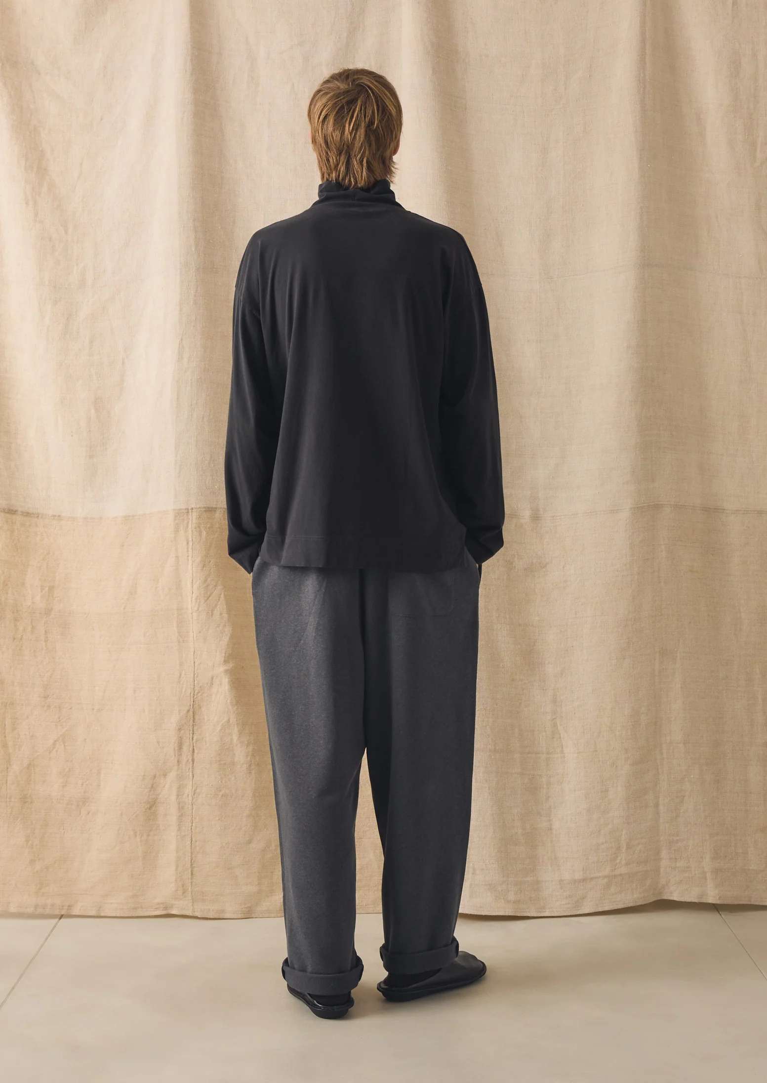 Brushed Cotton High Neck Lounge Top | Soft Charcoal - Image 4