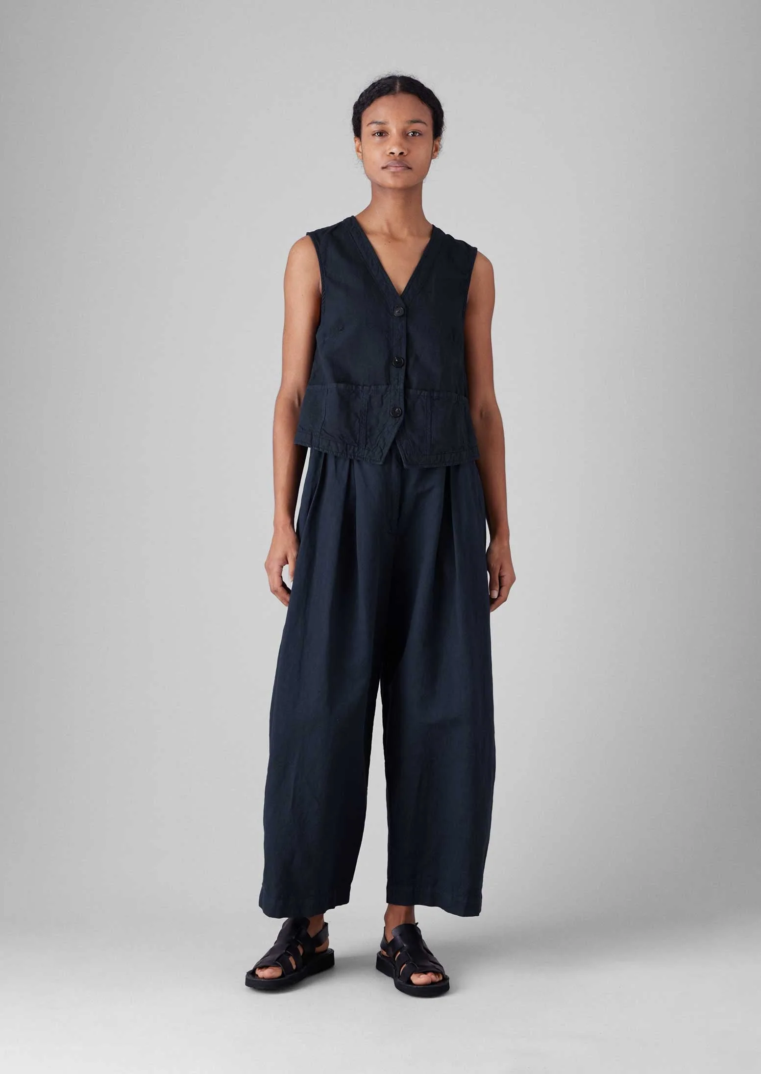 Cotton Linen Canvas Waistcoat Top | Anthracite - Image 3