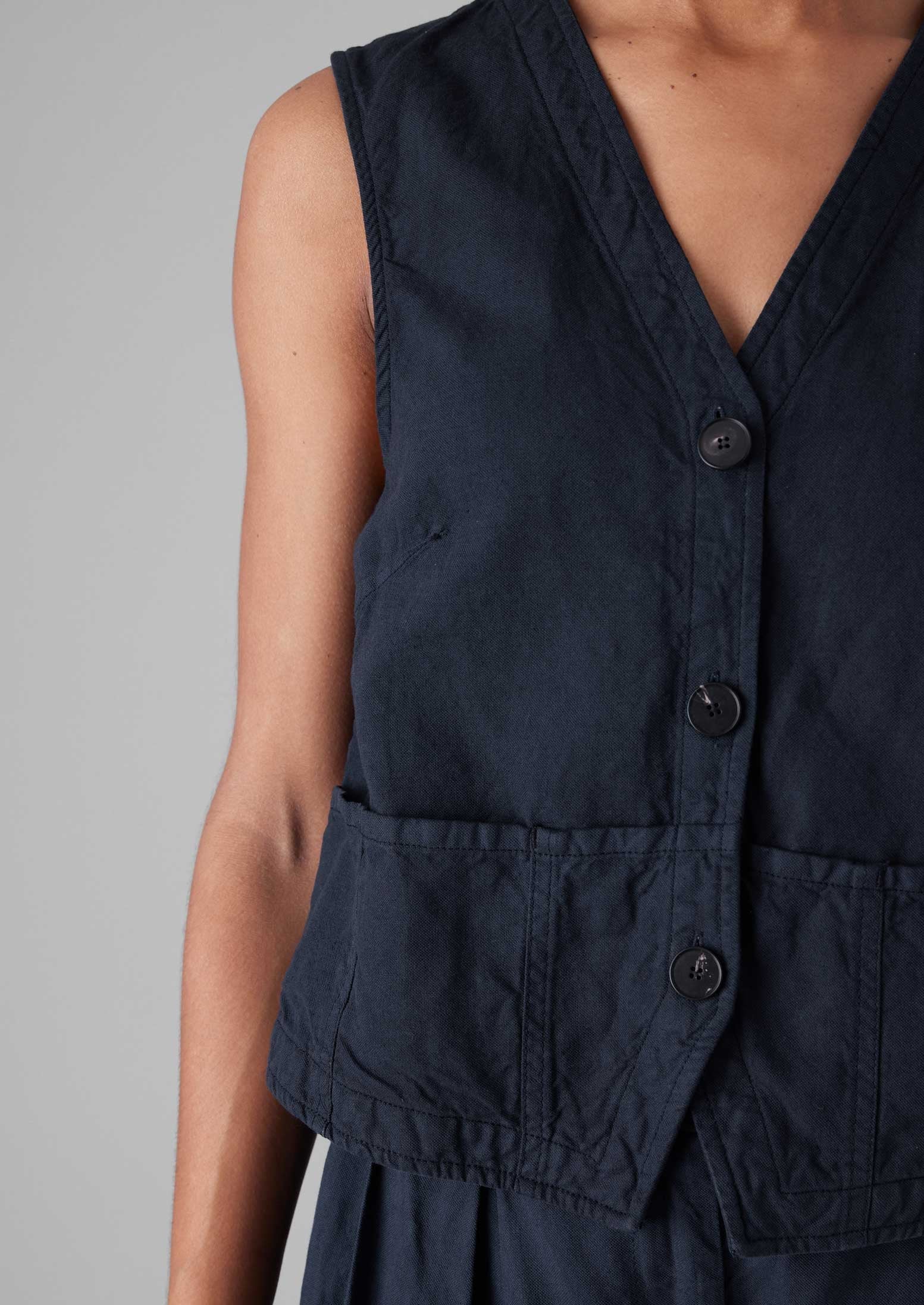 Cotton Linen Canvas Waistcoat Top | Anthracite - Image 4