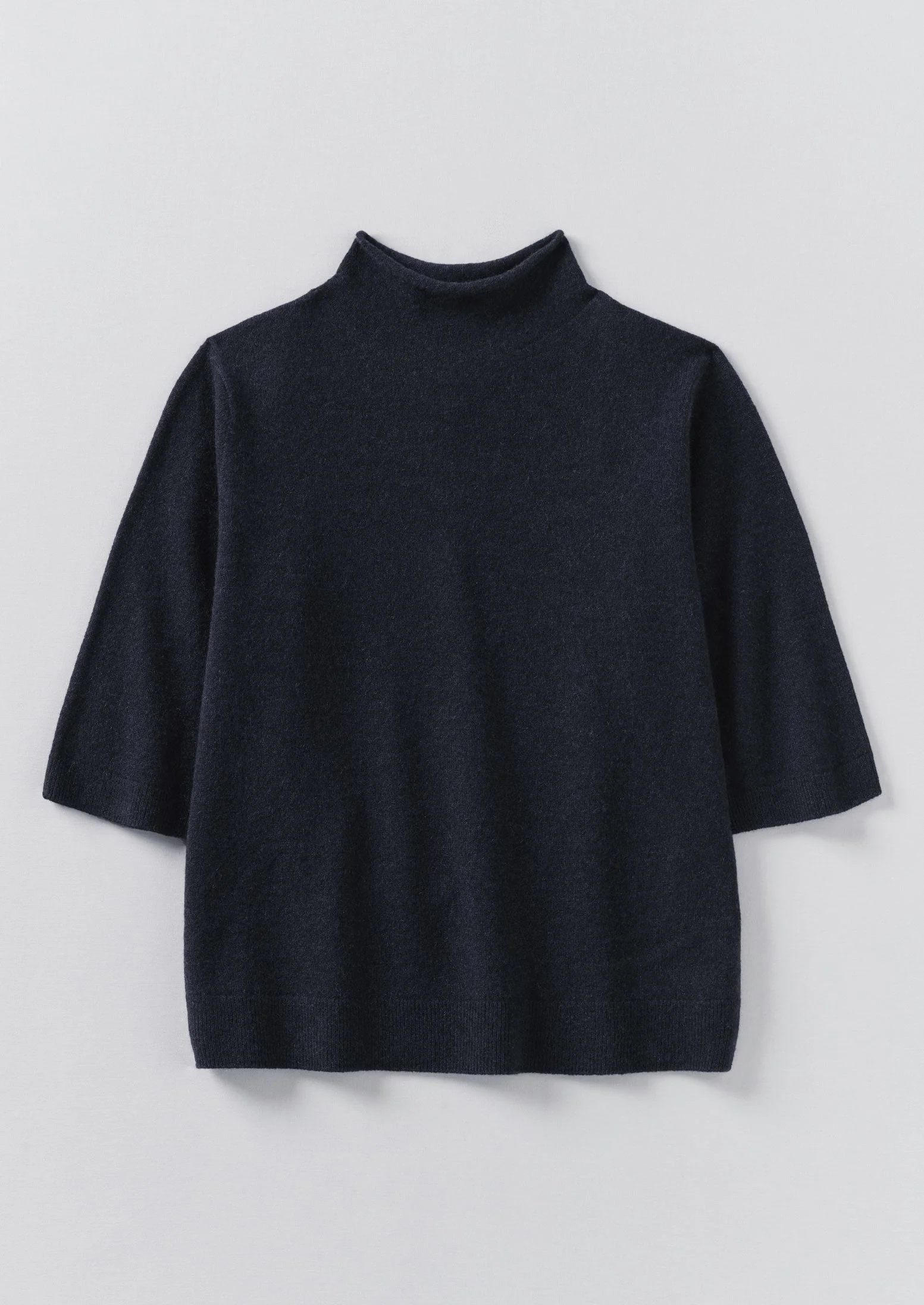 Fine Wool Cashmere Half Sleeve Sweater | Darkest Navy - Image 4