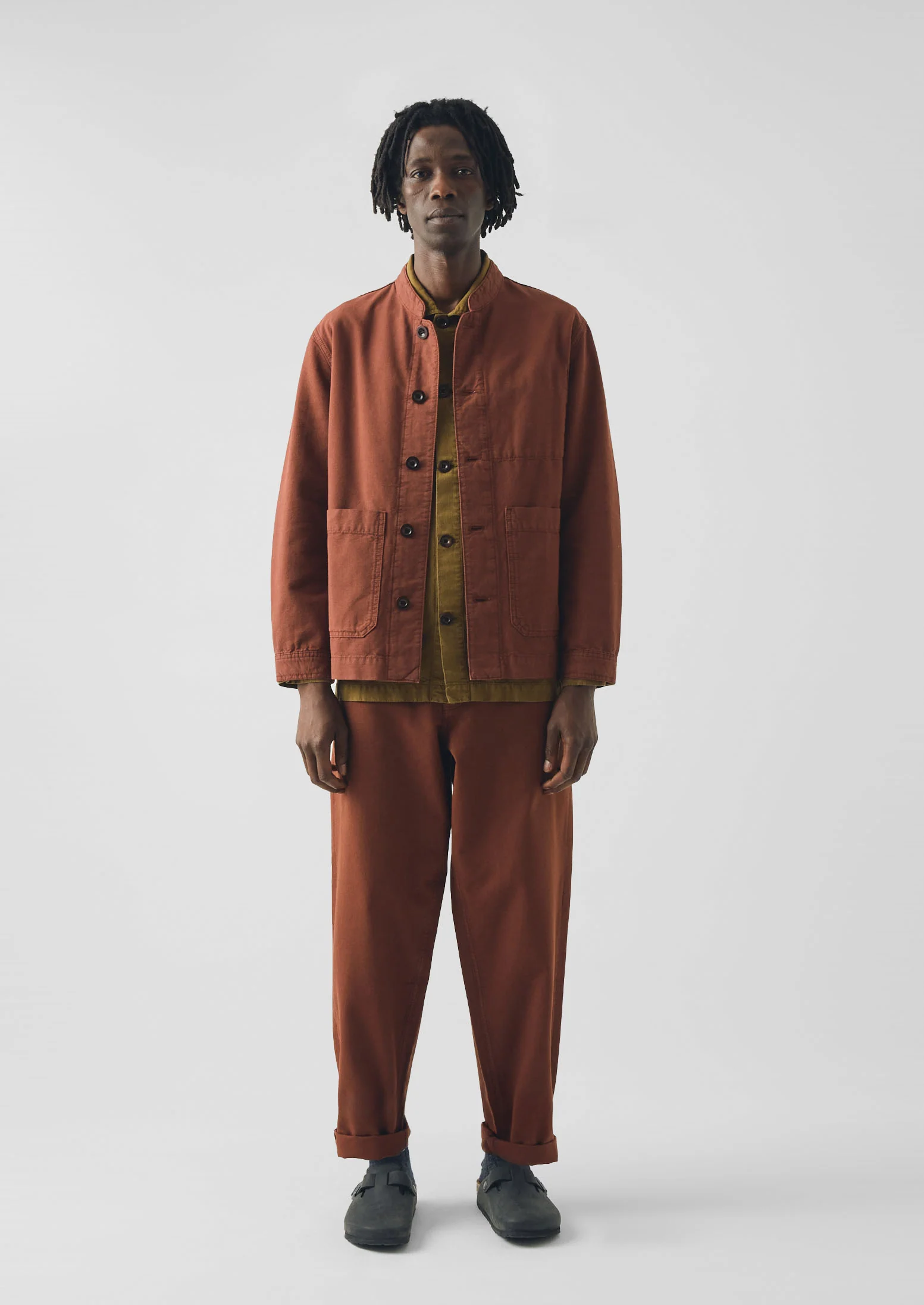 Garment Dyed Cotton Canvas Stand Collar Jacket | Cinnamon - Image 3