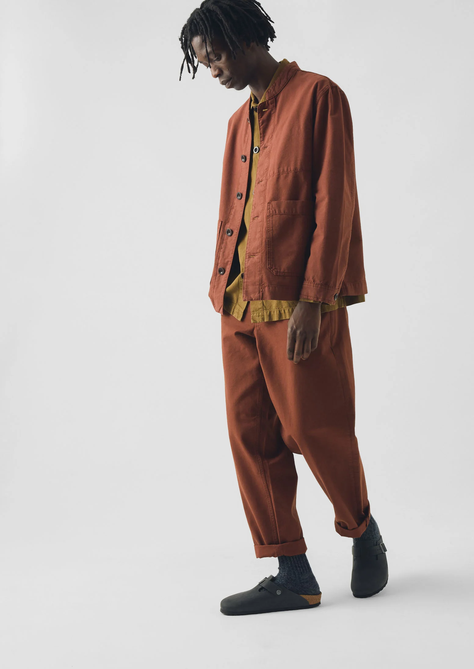 Garment Dyed Cotton Canvas Stand Collar Jacket | Cinnamon - Image 4