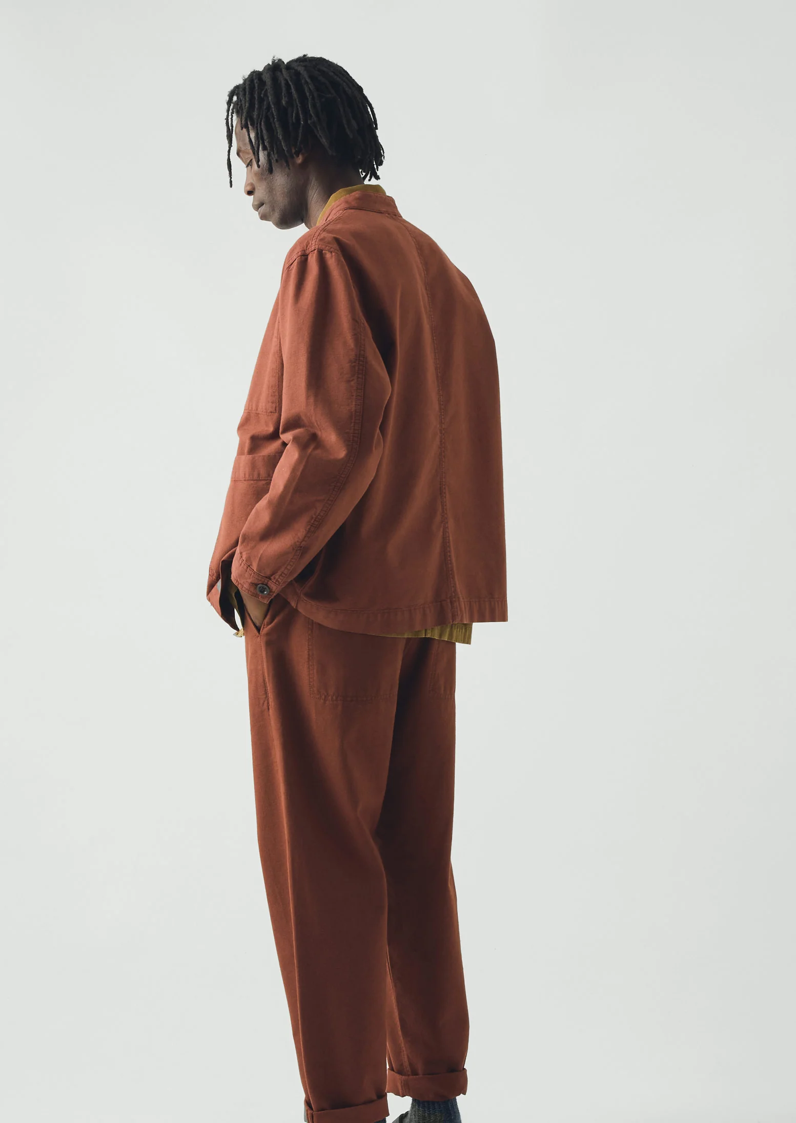 Garment Dyed Cotton Canvas Stand Collar Jacket | Cinnamon - Image 6