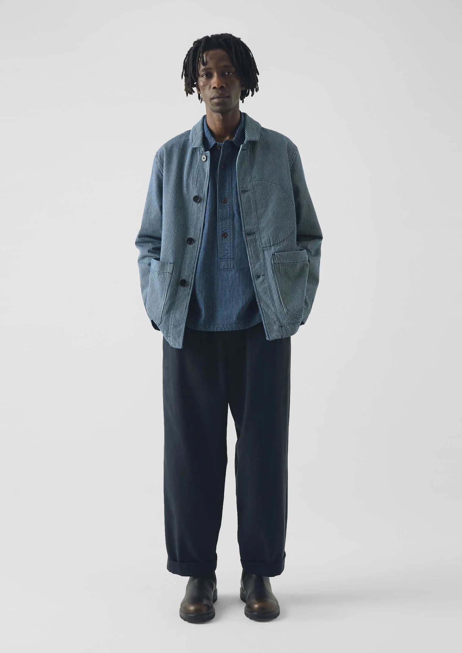 Hickory Stripe Denim Chore Jacket | Ecru/Indigo - Image 3