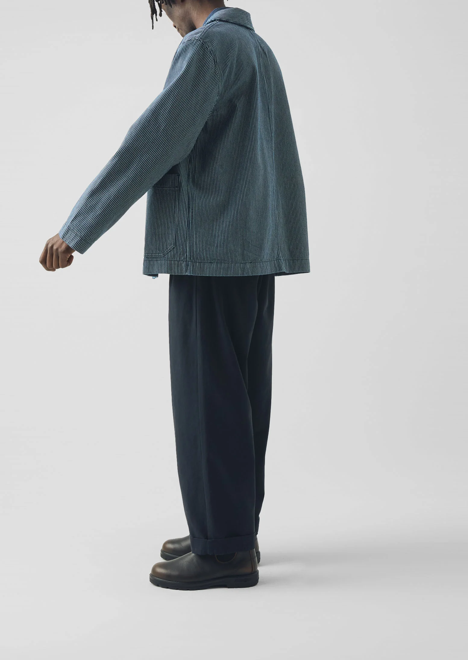 Hickory Stripe Denim Chore Jacket | Ecru/Indigo - Image 4