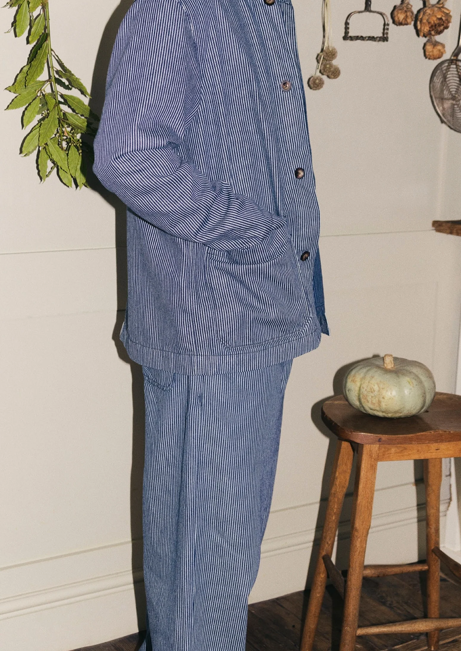 Hickory Stripe Denim Chore Jacket | Ecru/Indigo - Image 6