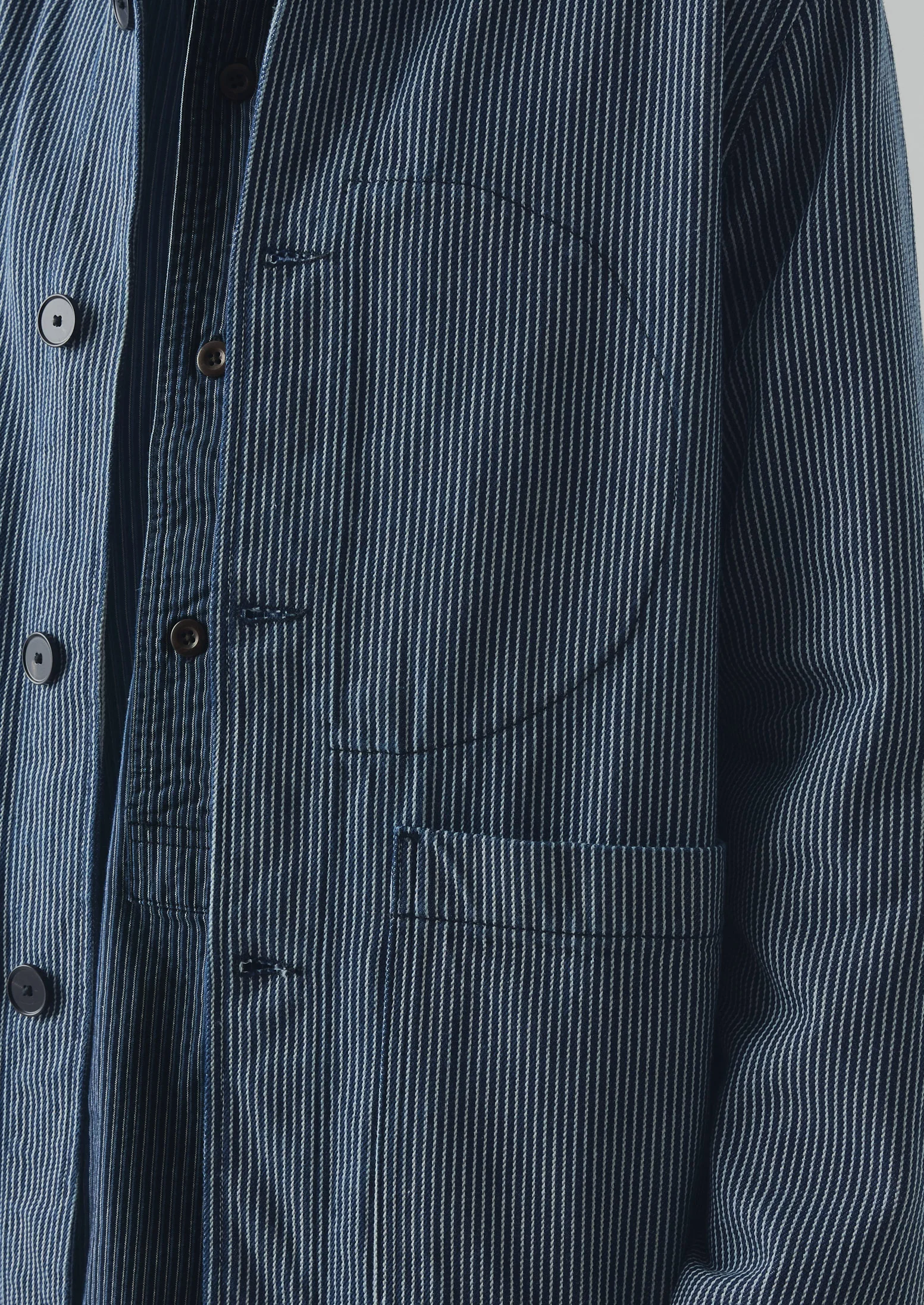 Hickory Stripe Denim Chore Jacket | Ecru/Indigo - Image 7