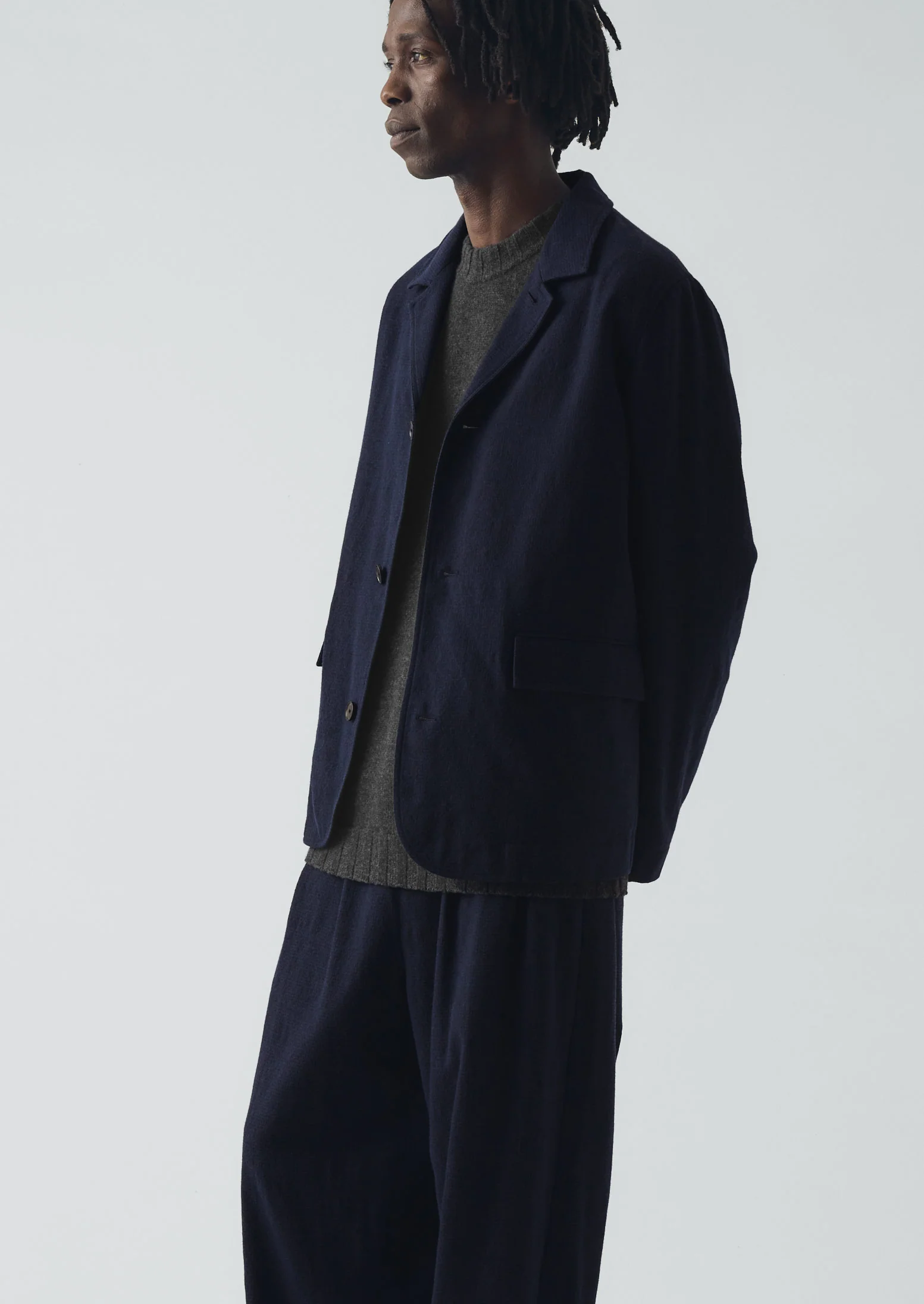 Houndstooth Cotton Wool Jacket | Dark Navy - Image 4