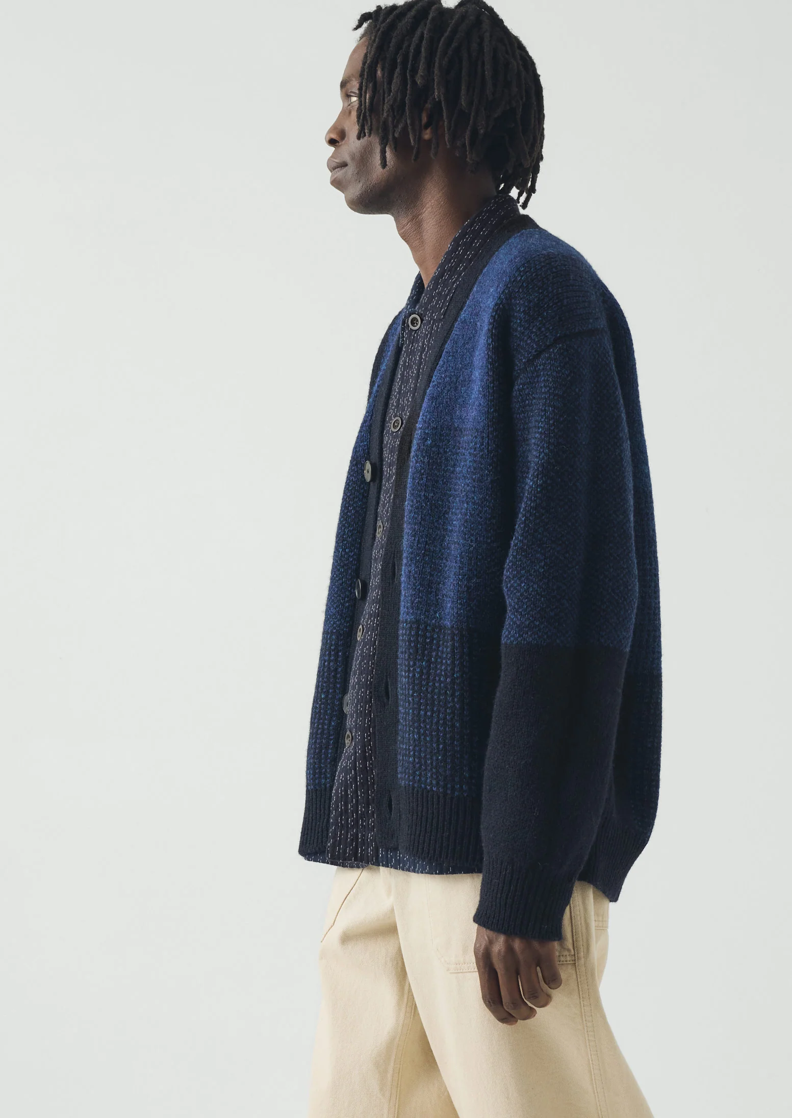 Jacquard British Wool Cardigan | Navy/Cobalt - Image 4