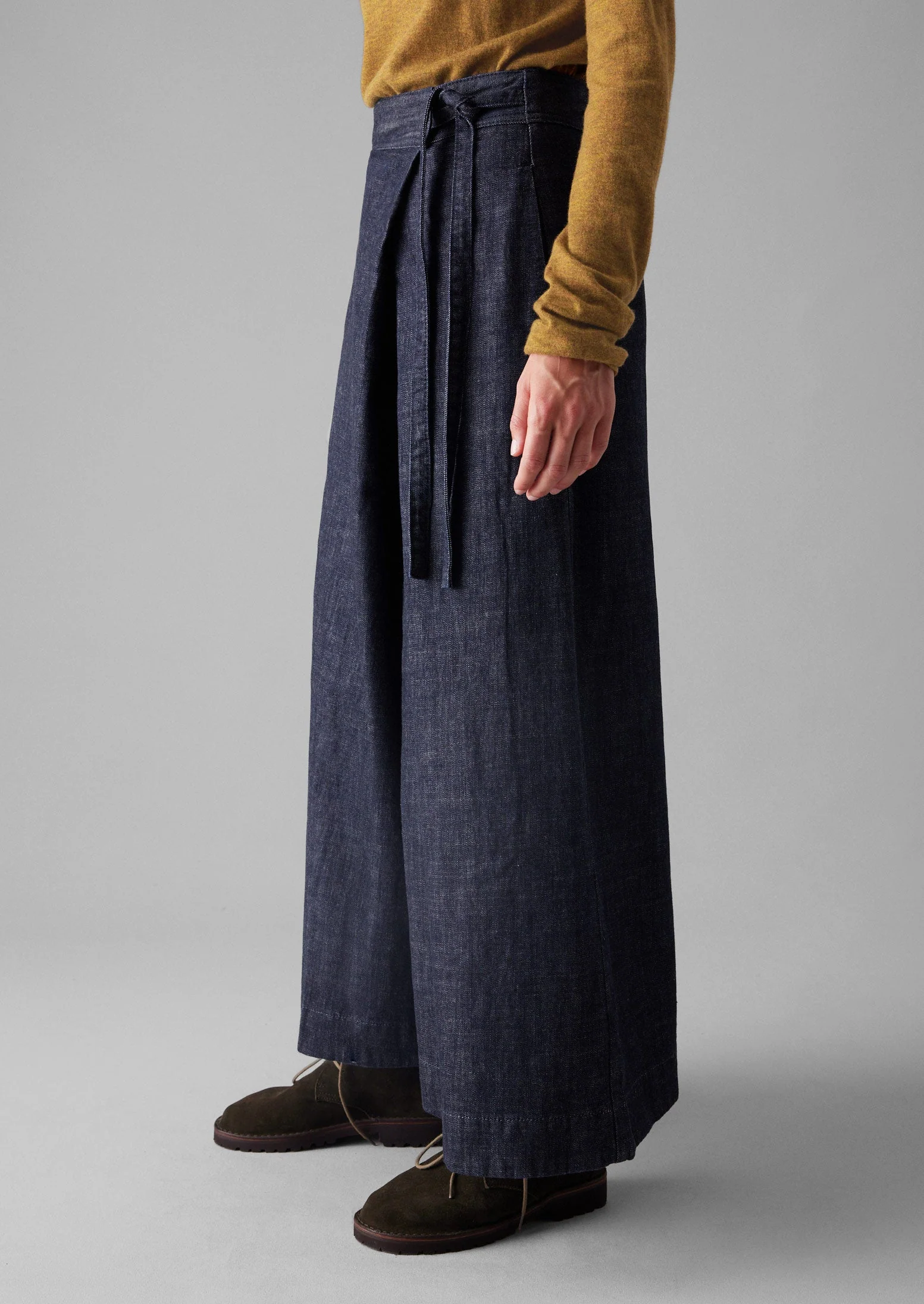Pleated Wrap Denim Culottes | Indigo - Image 4