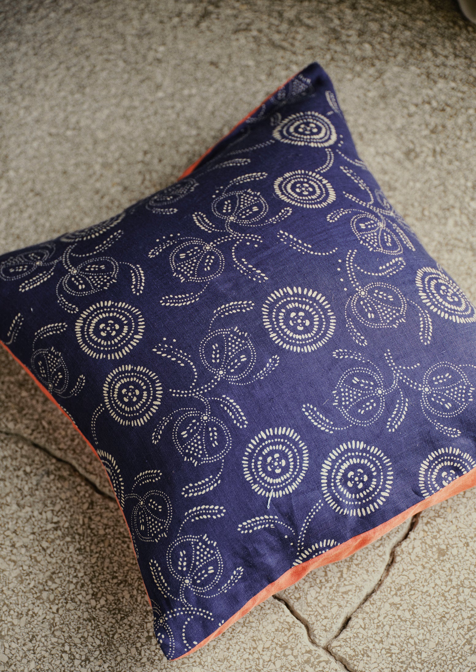Pomegranate Print Cushion Cover | Indigo Blue/Ecru - Image 4
