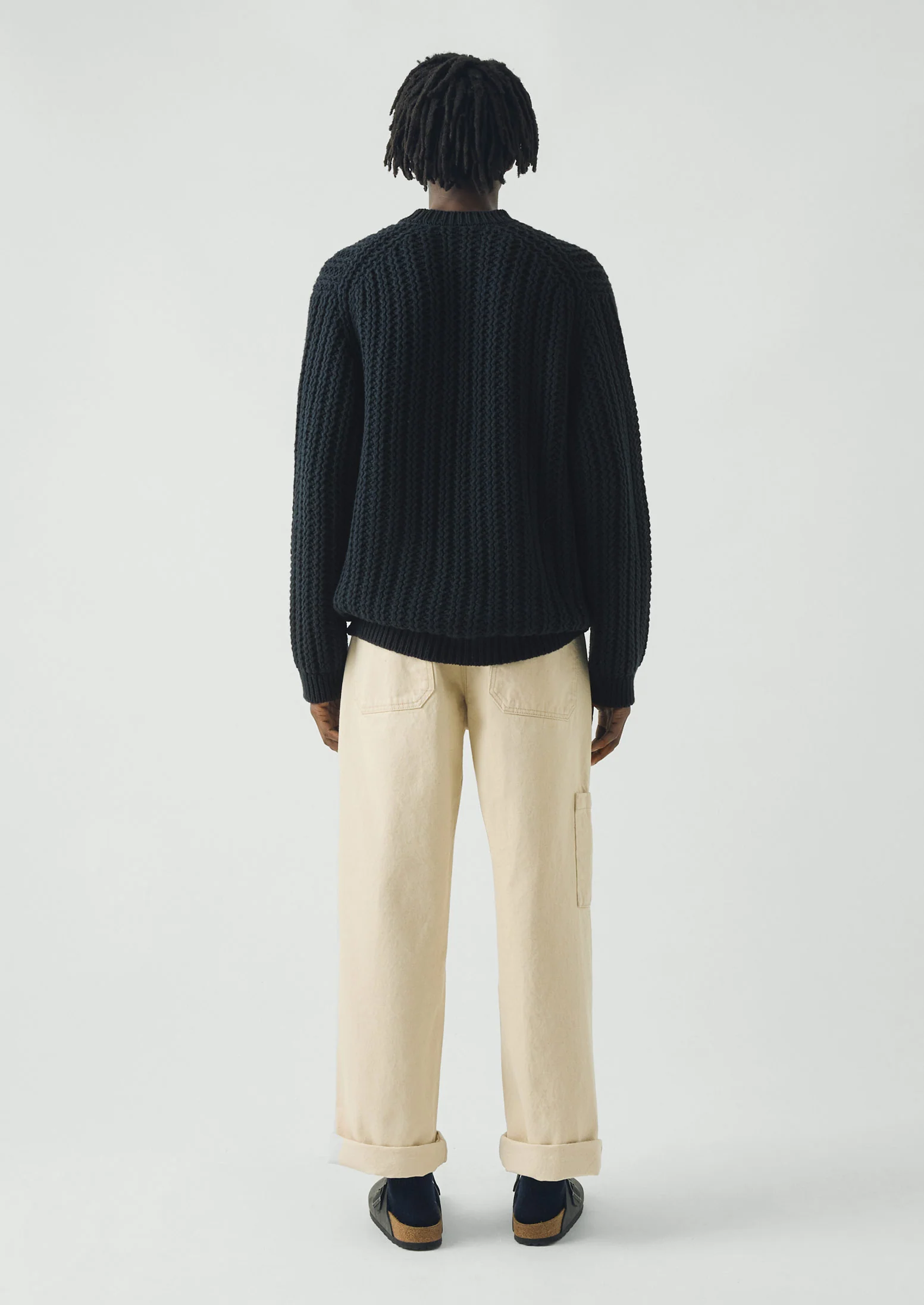 Racked Wool Cotton Sweater | Darkest Navy - Image 3