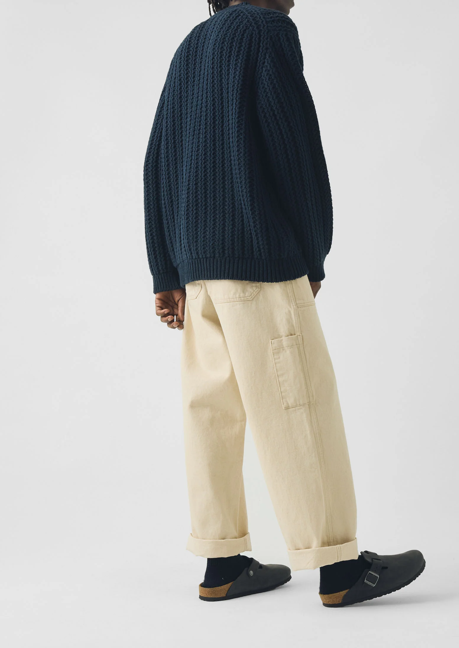 Racked Wool Cotton Sweater | Darkest Navy - Image 4