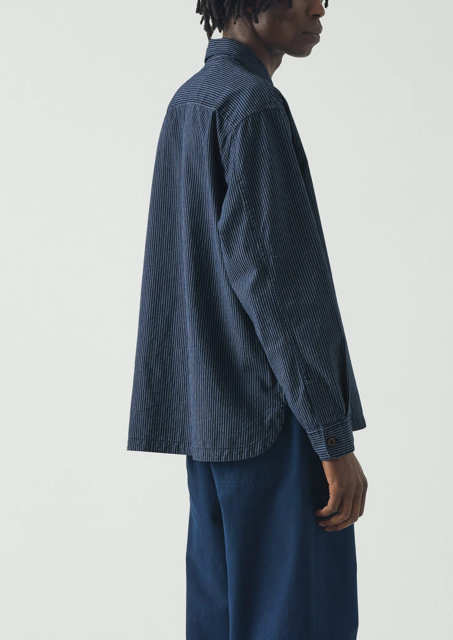 Railroad Stripe Cotton Shirt | Denim Blue - Image 4