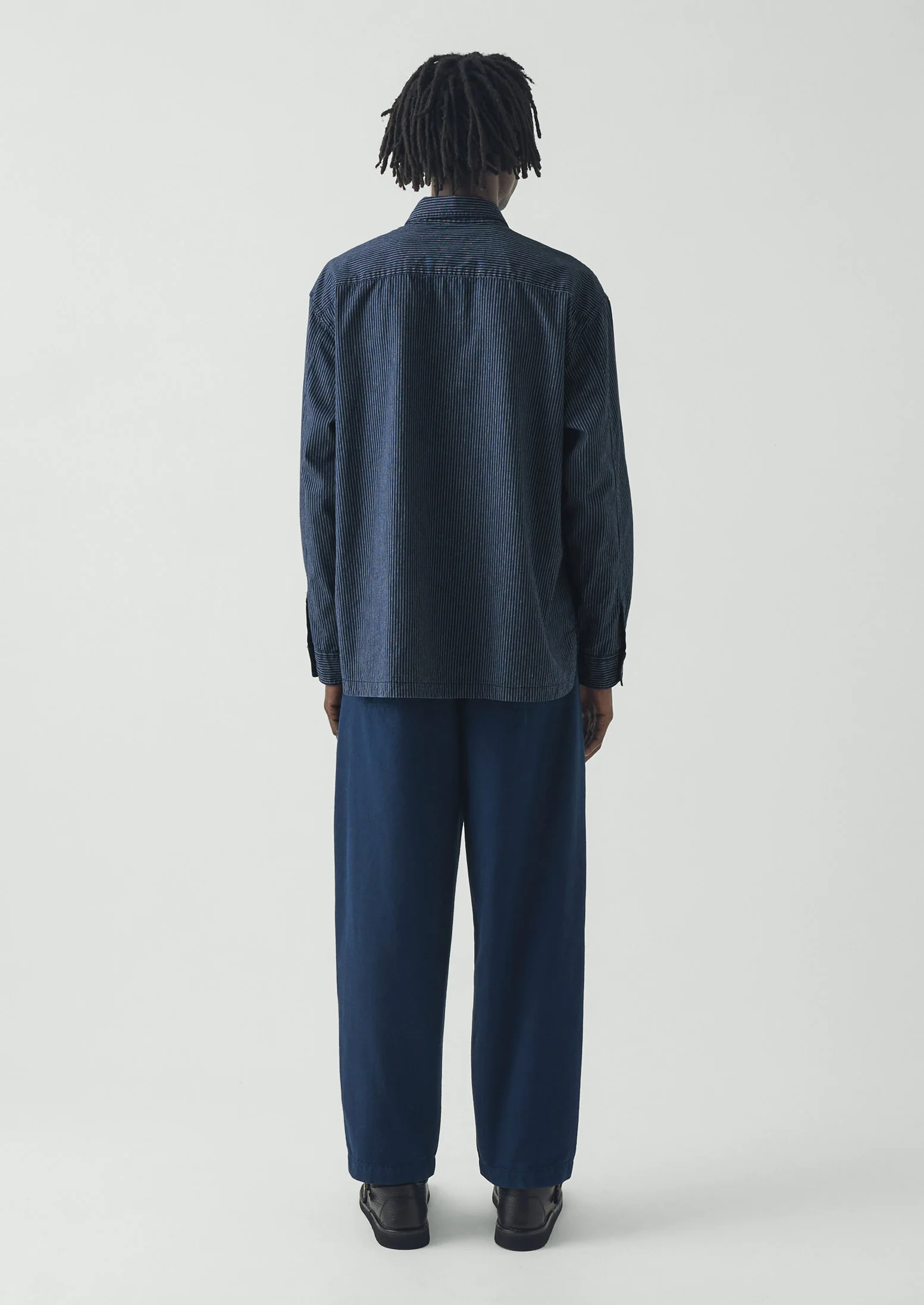 Railroad Stripe Cotton Shirt | Denim Blue - Image 5