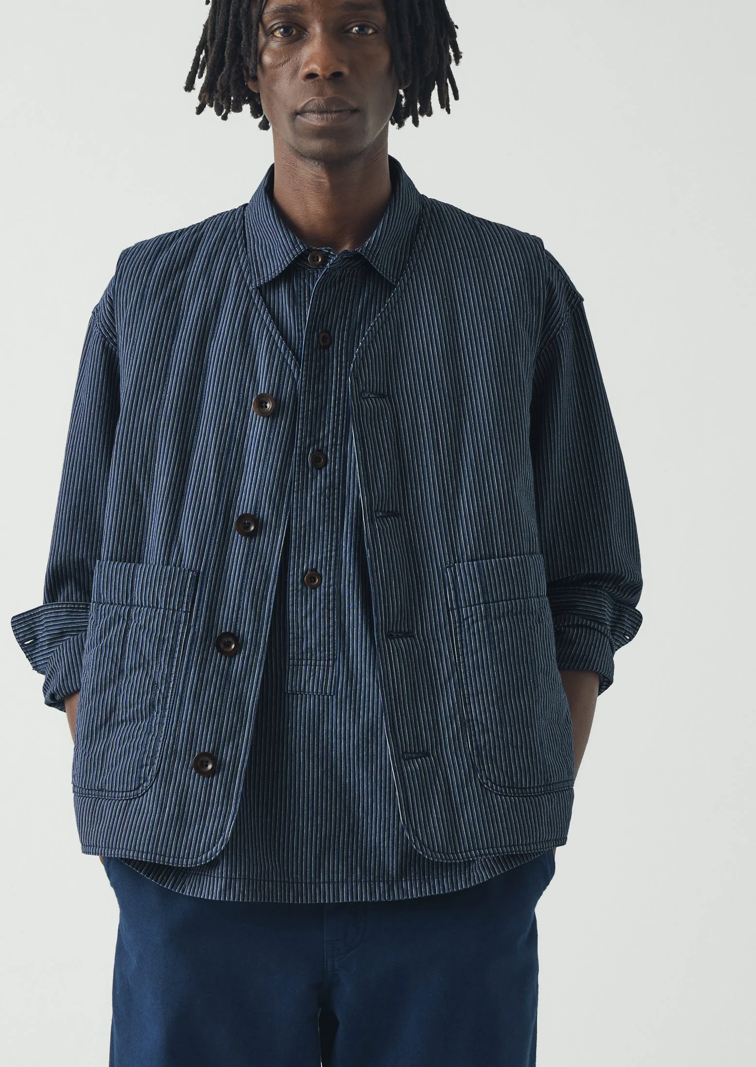 Railroad Stripe Padded Gilet | Denim Blue - Image 3