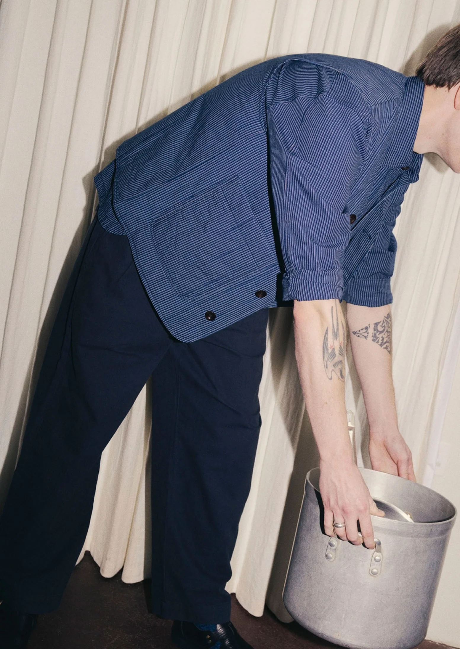 Railroad Stripe Padded Gilet | Denim Blue - Image 7