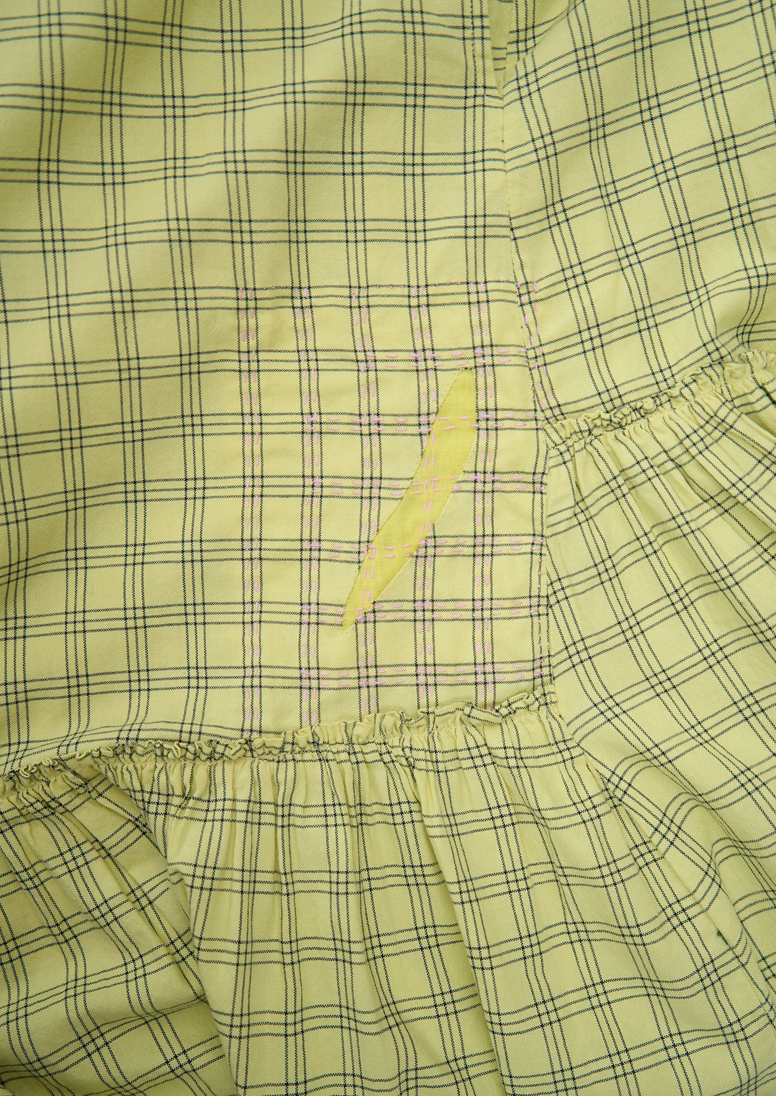 Renewed Check Cotton Gathered Dress Size 16 (120) | Pastel Lime - Image 3