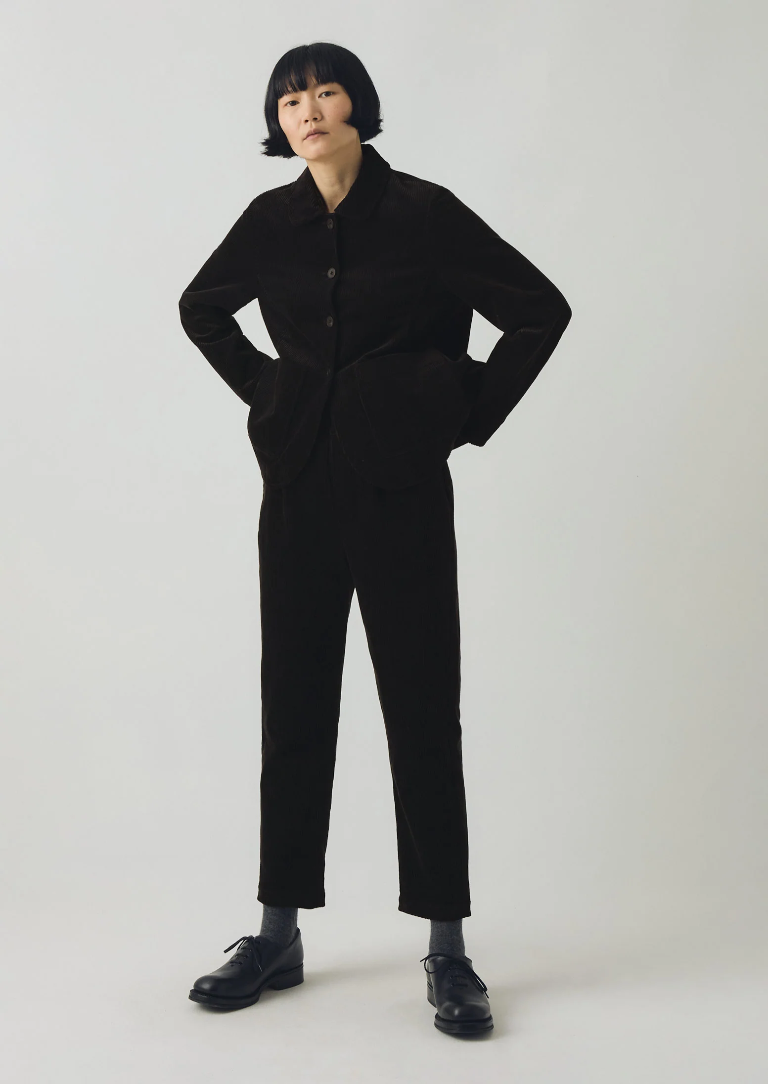 Round Collar Organic Cord Jacket | Anthracite - Image 5