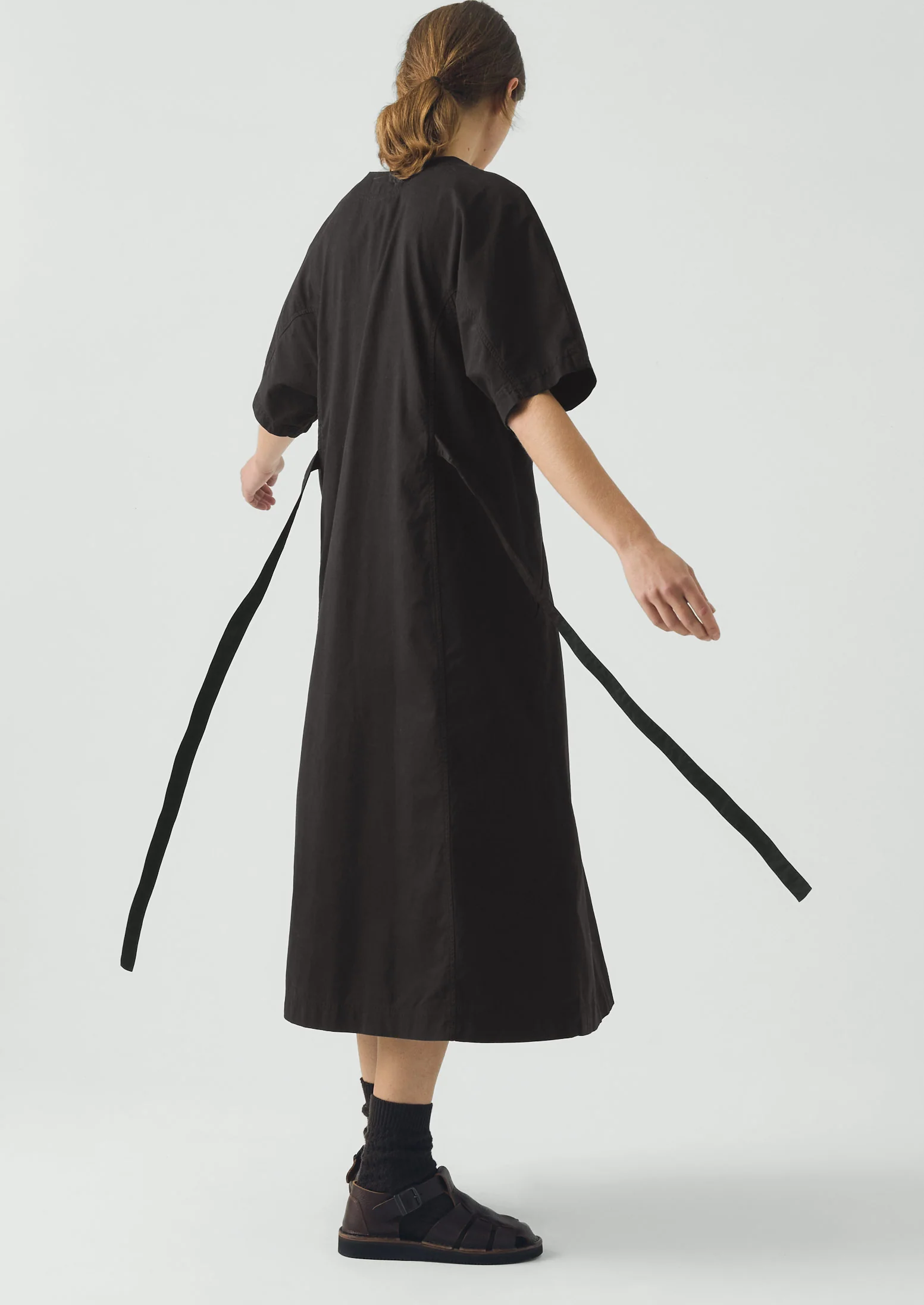 Tie Waist Cotton Twill Dress | Slate - Image 3