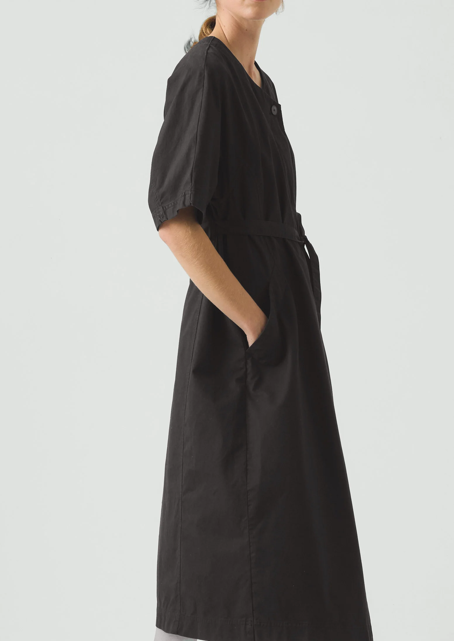 Tie Waist Cotton Twill Dress | Slate - Image 4