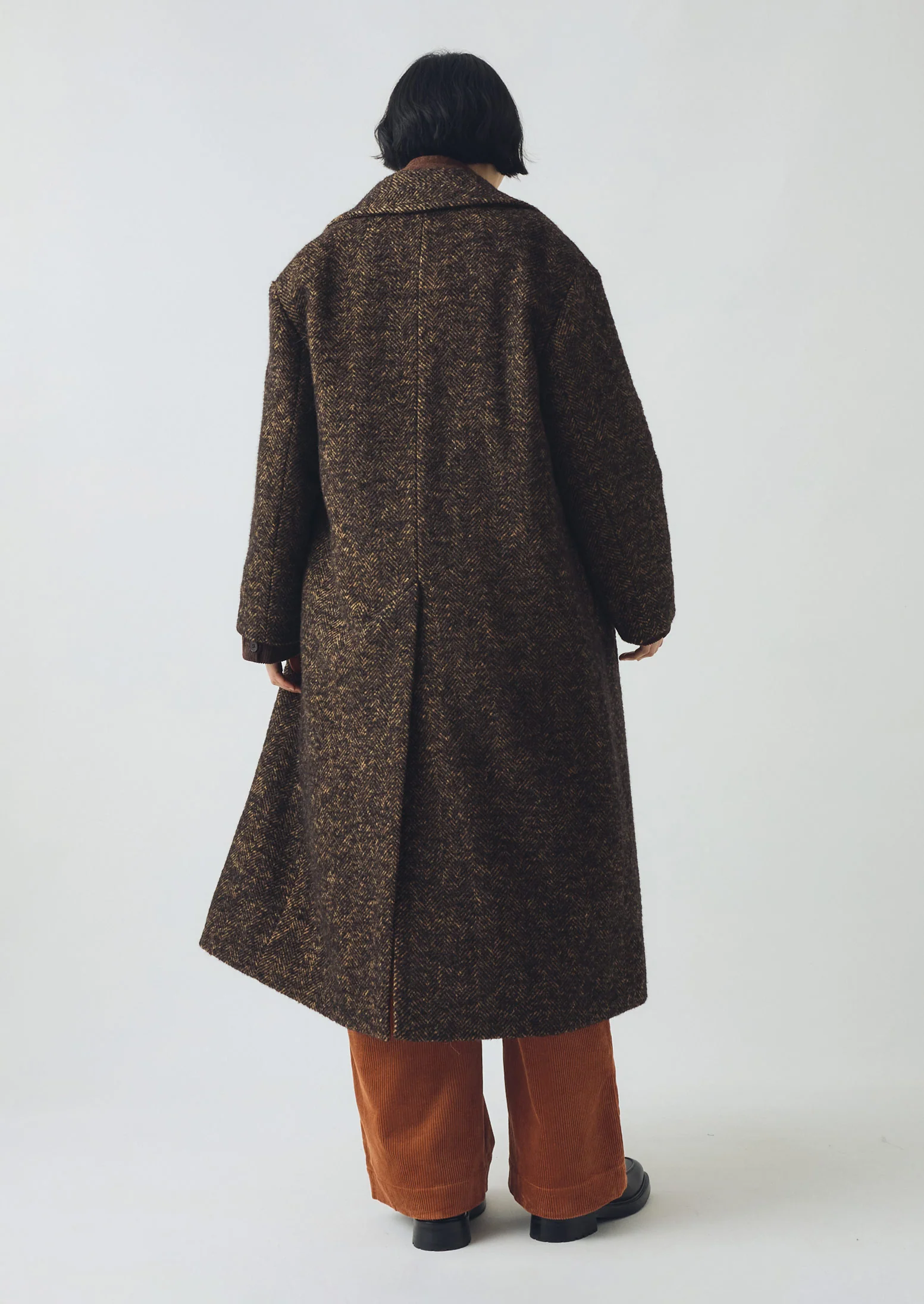 Wool Tweed Herringbone Coat | Brown/Black - Image 6